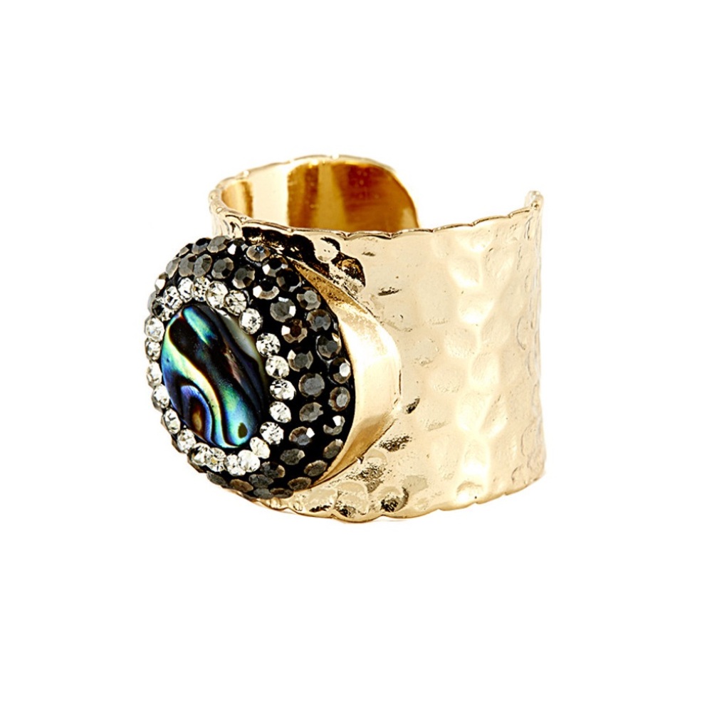 Eye Candy LA Anja Sparkly Abalone and Hematite Shell Ring Size 6-9